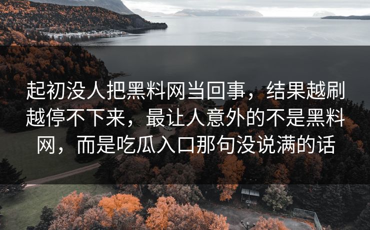 起初没人把黑料网当回事，结果越刷越停不下来，最让人意外的不是黑料网，而是吃瓜入口那句没说满的话